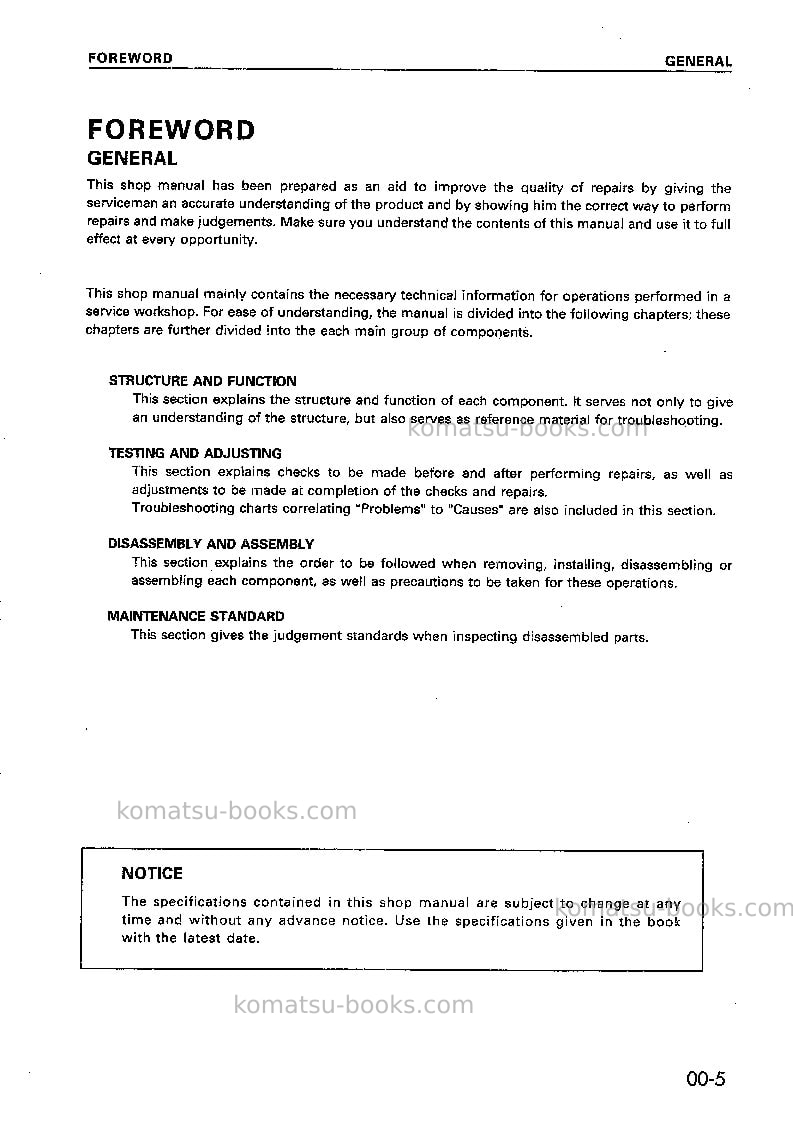 Komatsu jv100wa-1jpn Repair & maintenance cover Page 5 Komatsu jv100wa-1jpn Repair & maintenance cover Page 5