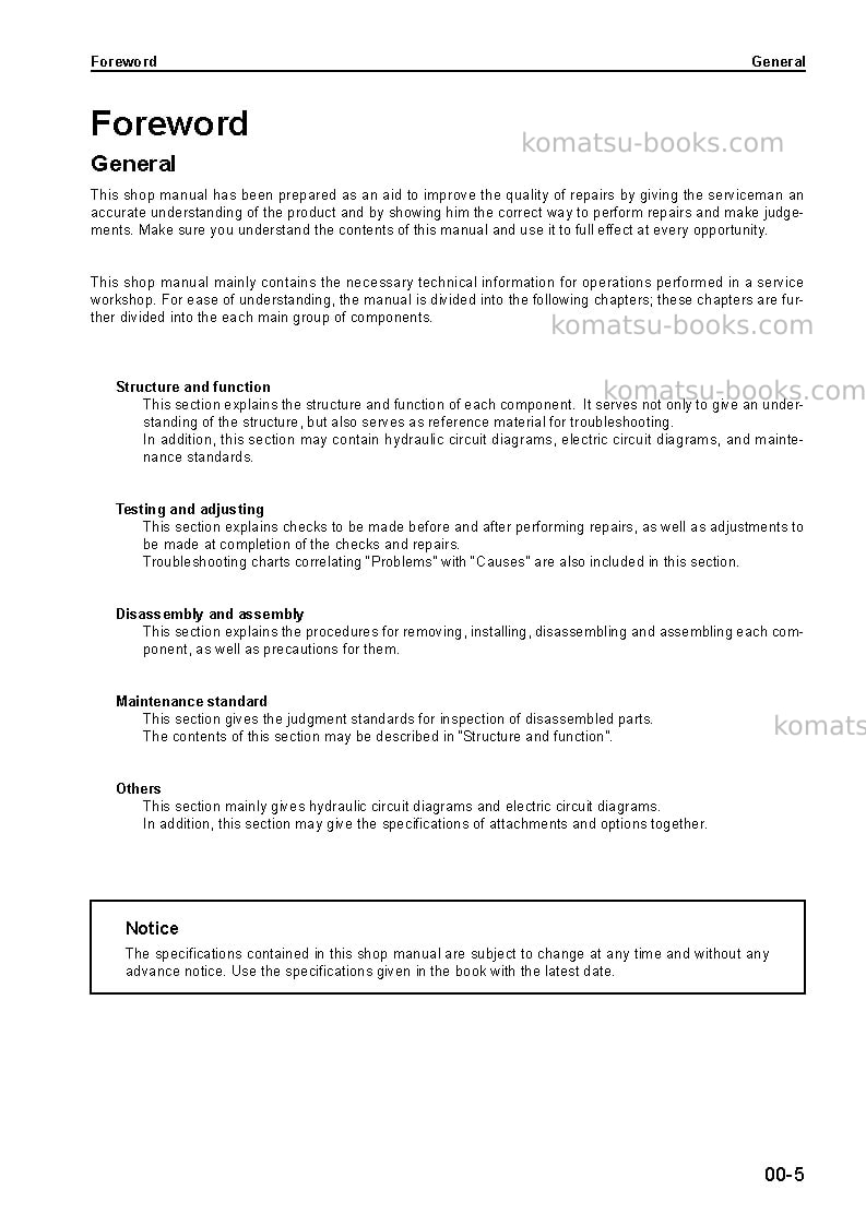 Komatsu d155c-1jpn Repair & maintenance cover Page 5
