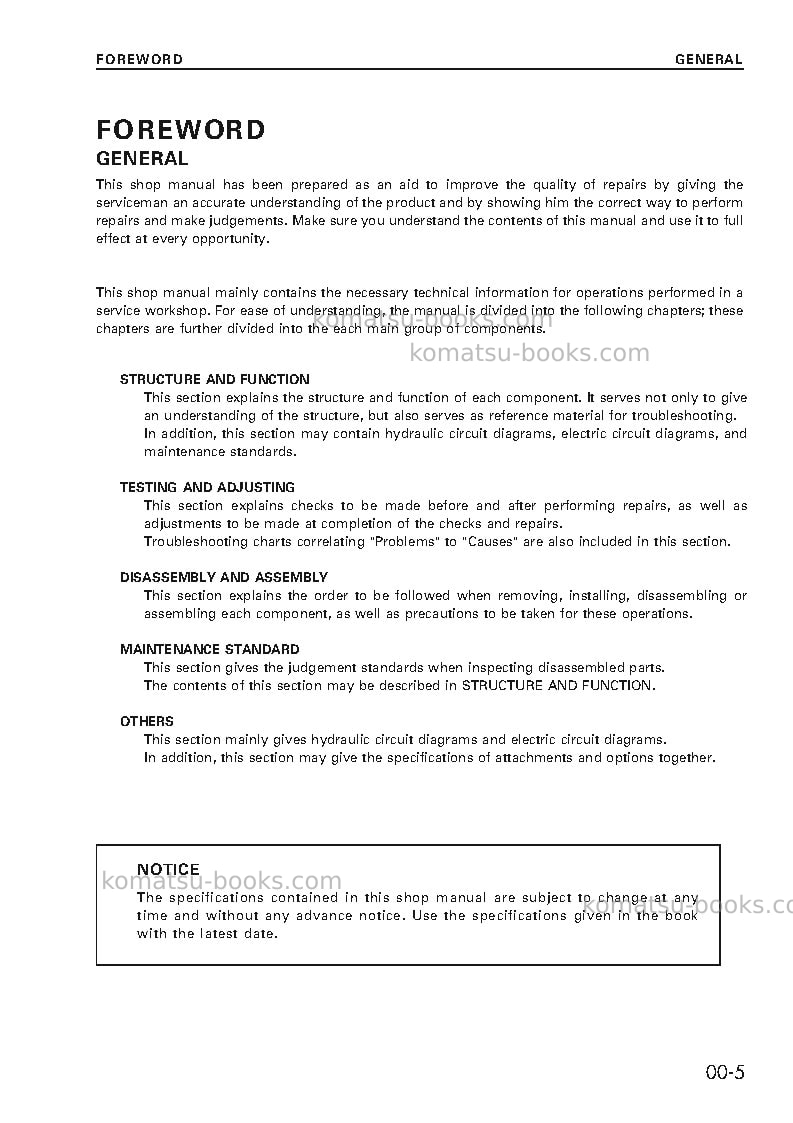 Komatsu d375a-5jpn--50c degree Repair & maintenance cover Page 5