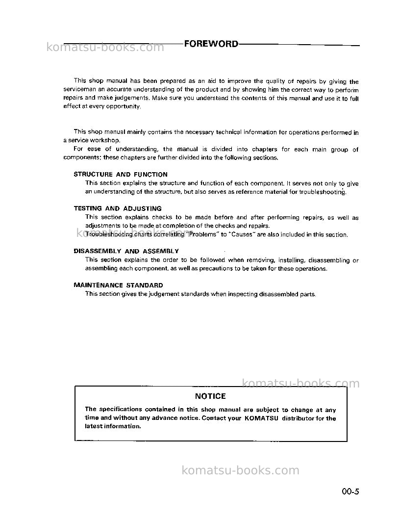 Komatsu wa20-1jpn Repair & maintenance cover Page 5