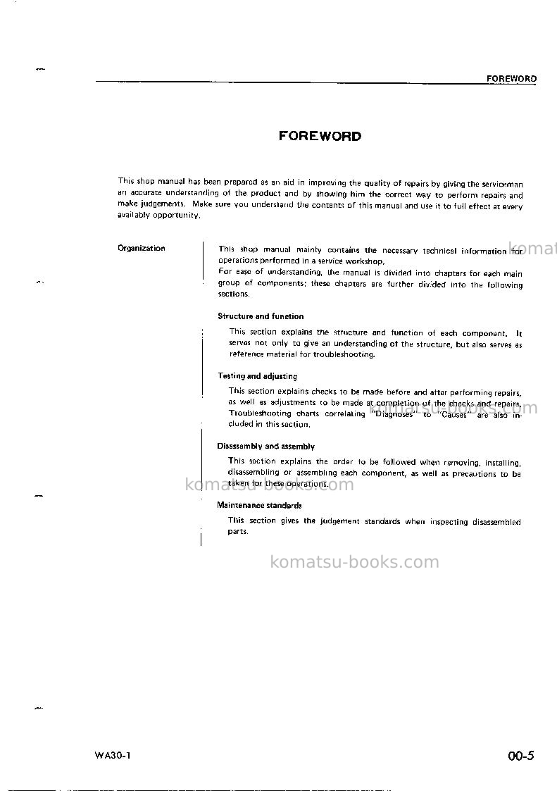 Komatsu wa30-1jpn Repair & maintenance cover Page 5