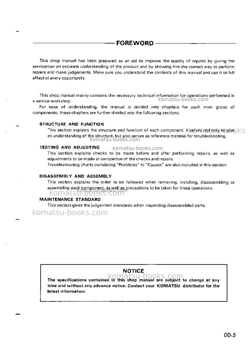 Komatsu eg300-2jpn Repair & maintenance cover Page 5 Komatsu eg300-2jpn Repair & maintenance cover Page 5