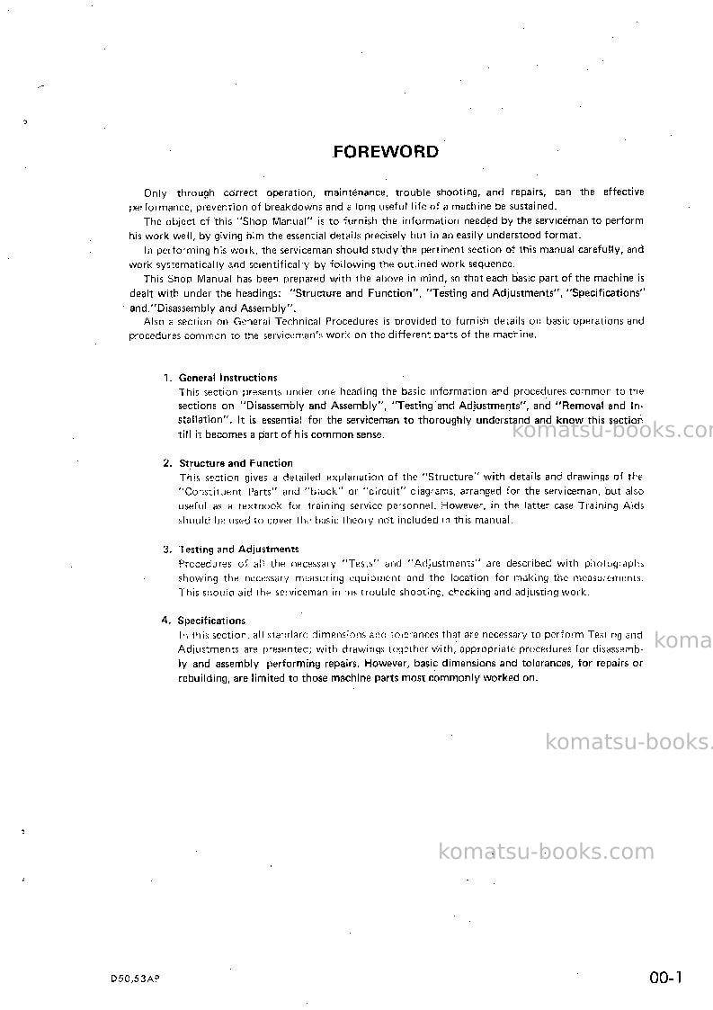 Komatsu d50a-16jpn Repair & maintenance cover Page 5 Komatsu d50a-16jpn Repair & maintenance cover Page 5