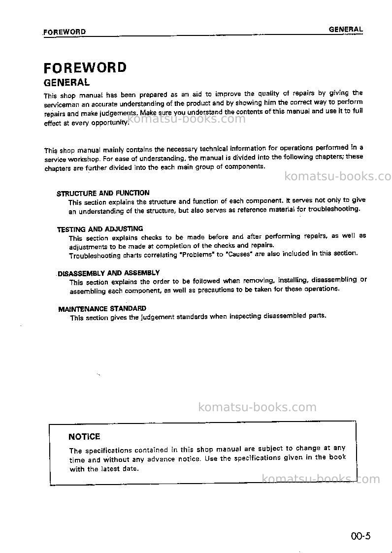 Komatsu wd420-3jpn Repair & maintenance cover Page 5