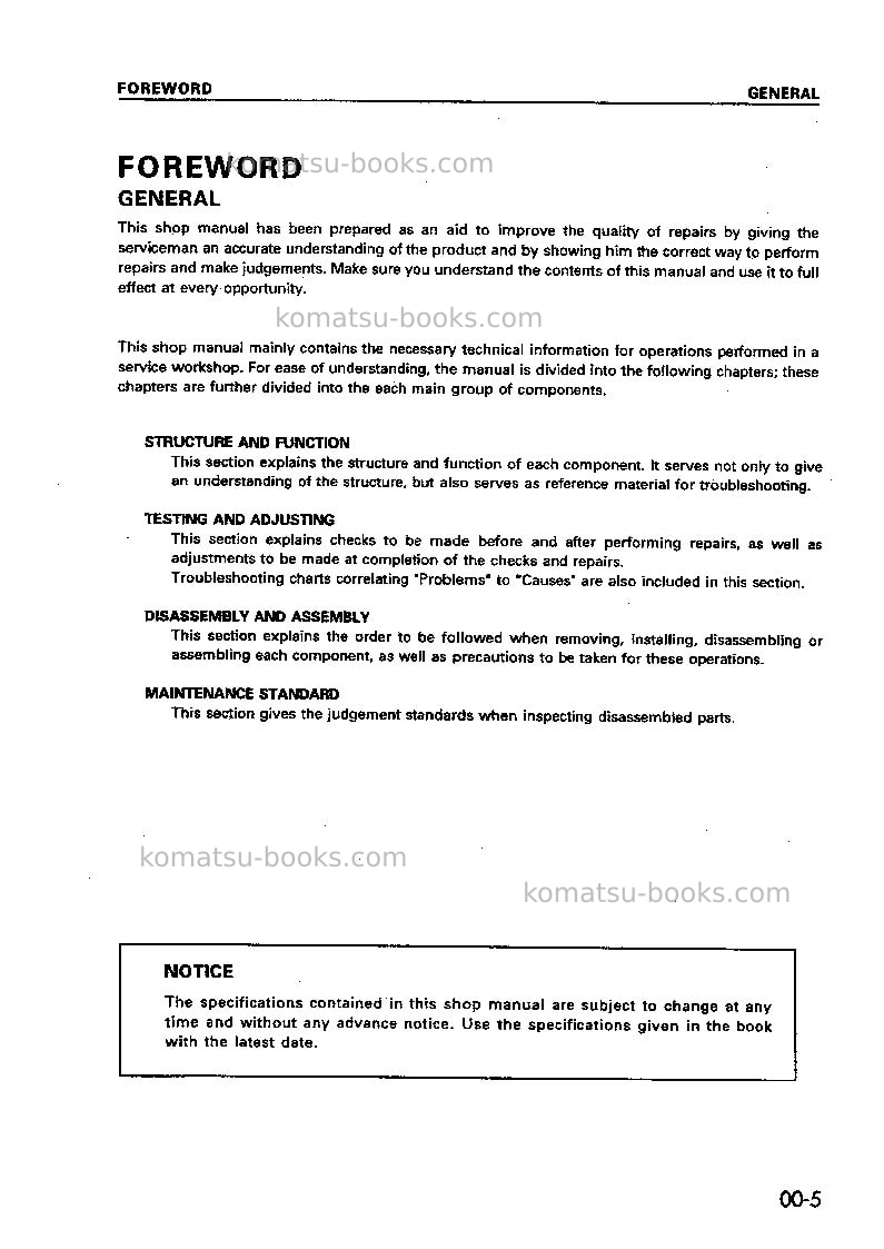 Komatsu wa600-3jpn--50c degree Repair & maintenance cover Page 5