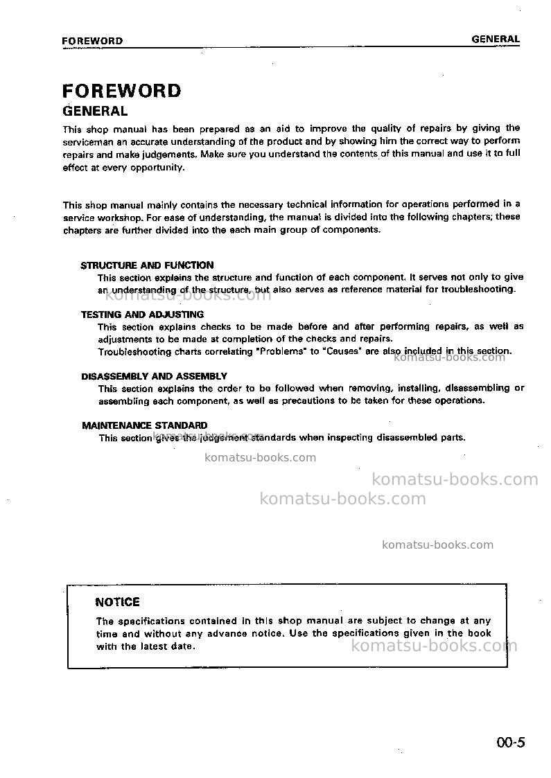 Komatsu wd600-1jpn--50c degree Repair & maintenance cover Page 5
