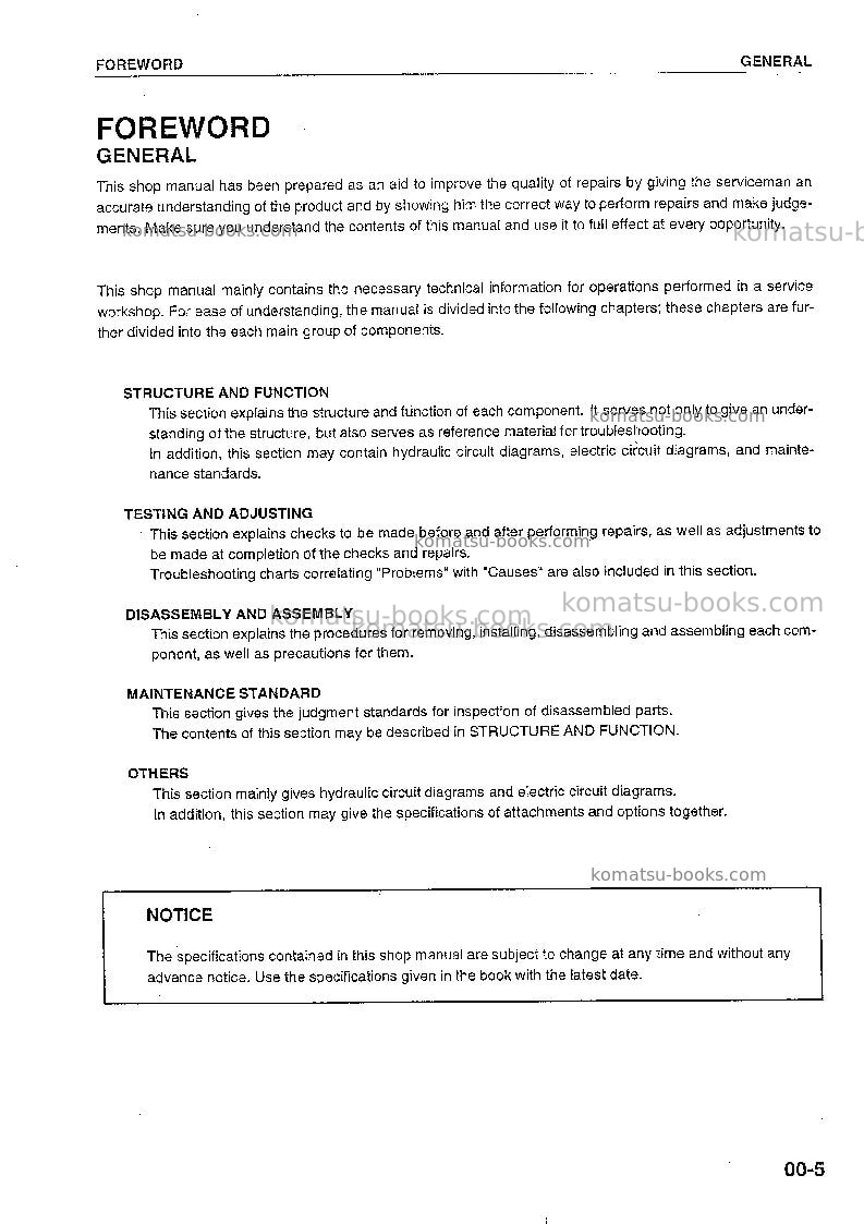 Komatsu wf550a-3jpn Repair & maintenance cover Page 5