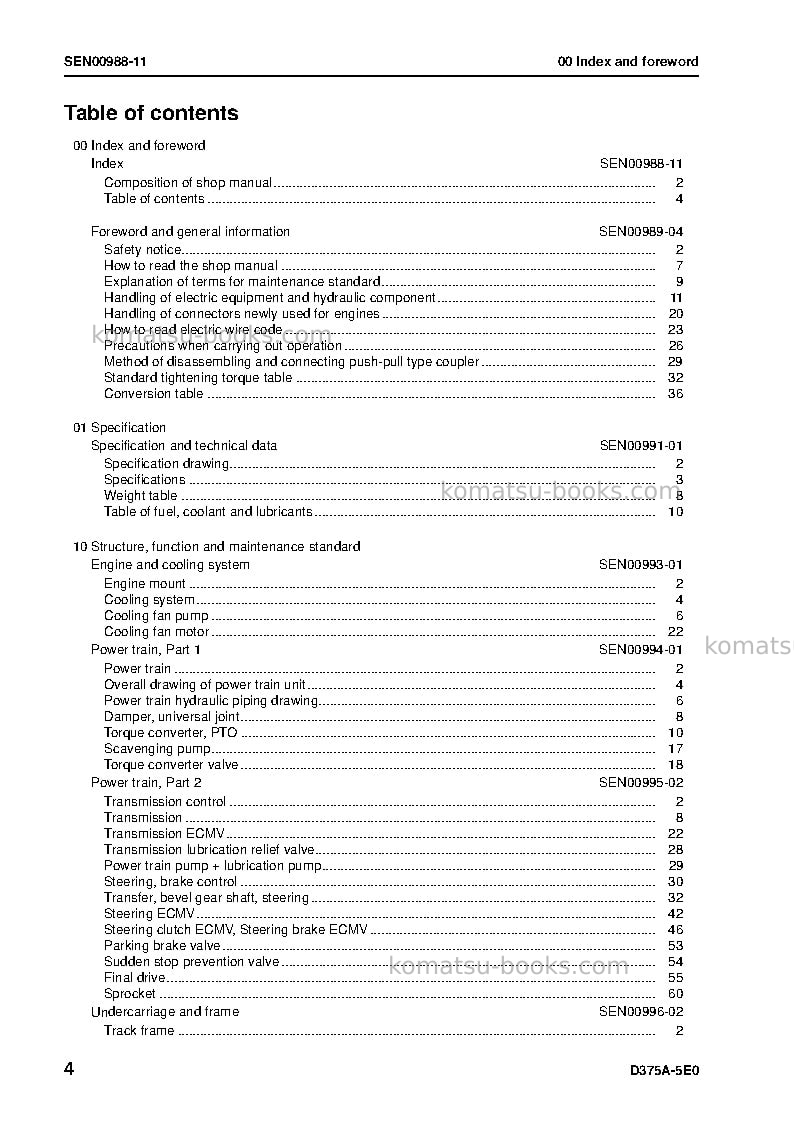 Komatsu d375a-5jpn-e0 Repair & maintenance cover Page 5 Komatsu d375a-5jpn-e0 Repair & maintenance cover Page 5