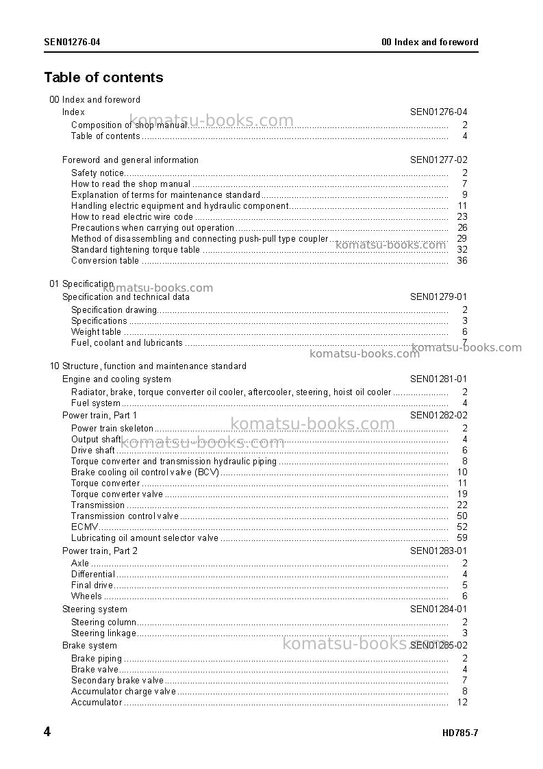 Komatsu hd785-7ind-50c degree m/c spec Repair & maintenance cover Page 5