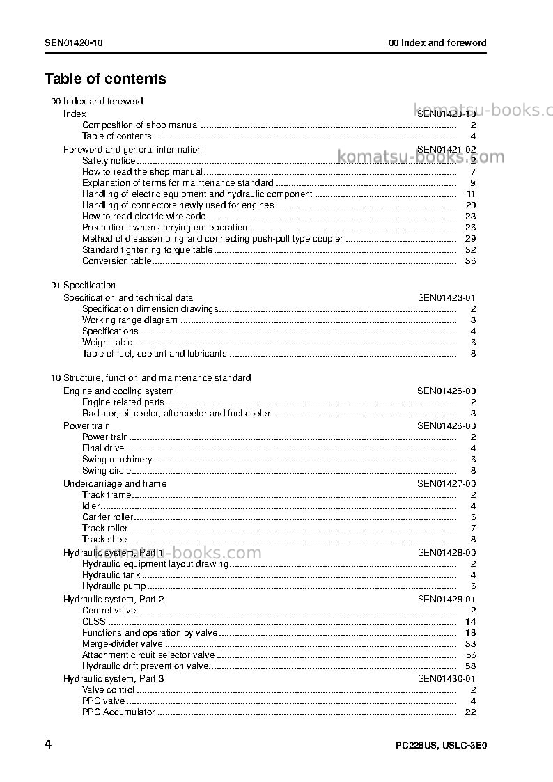 Komatsu pc228us-3jpn-e0 Repair & maintenance cover Page 5 Komatsu pc228us-3jpn-e0 Repair & maintenance cover Page 5