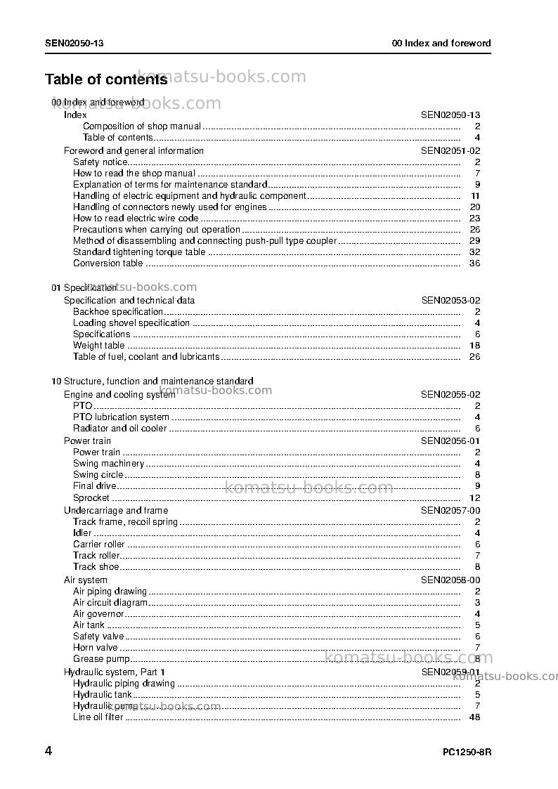 Komatsu pc1250-8jpn-r Repair & maintenance cover Page 5 Komatsu pc1250-8jpn-r Repair & maintenance cover Page 5