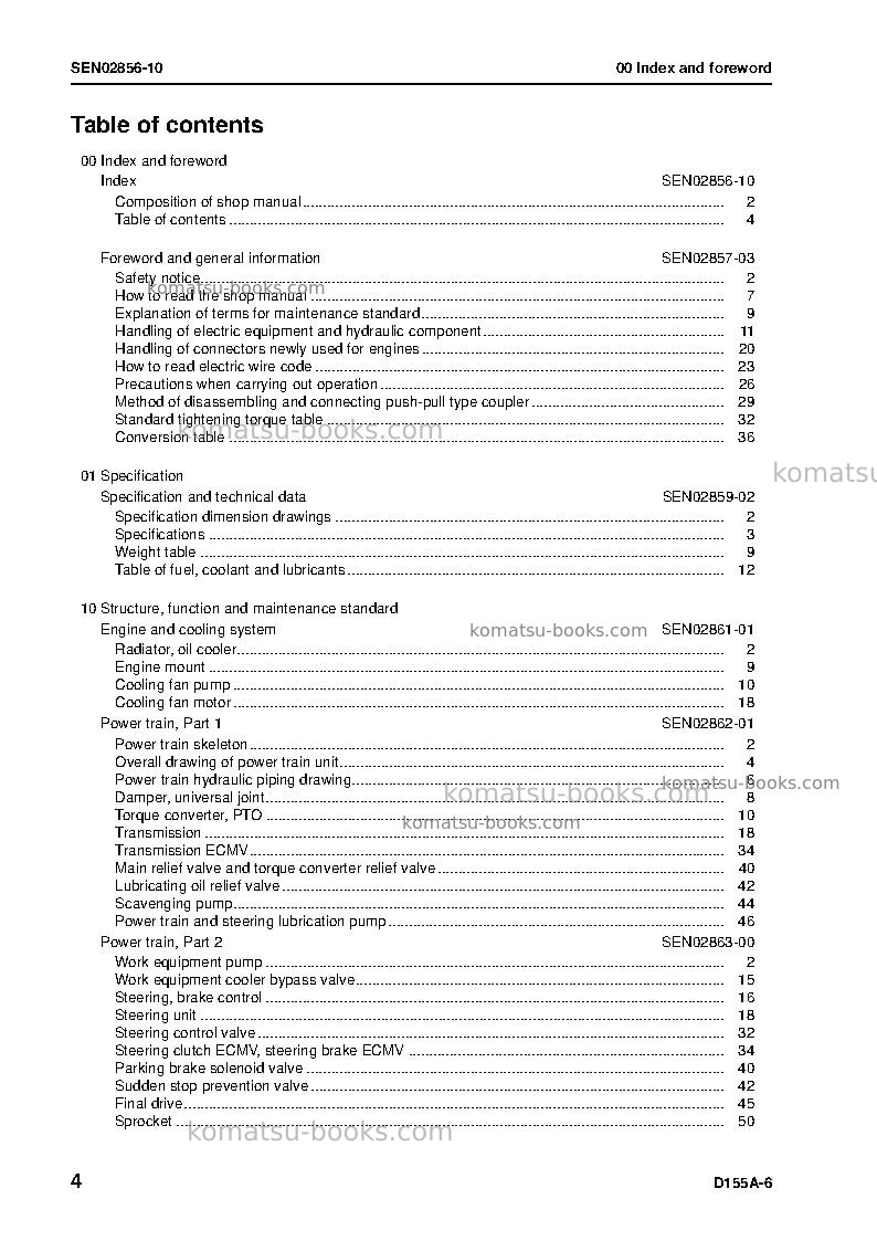 Komatsu d155a-6jpn Repair & maintenance cover Page 5 Komatsu d155a-6jpn Repair & maintenance cover Page 5
