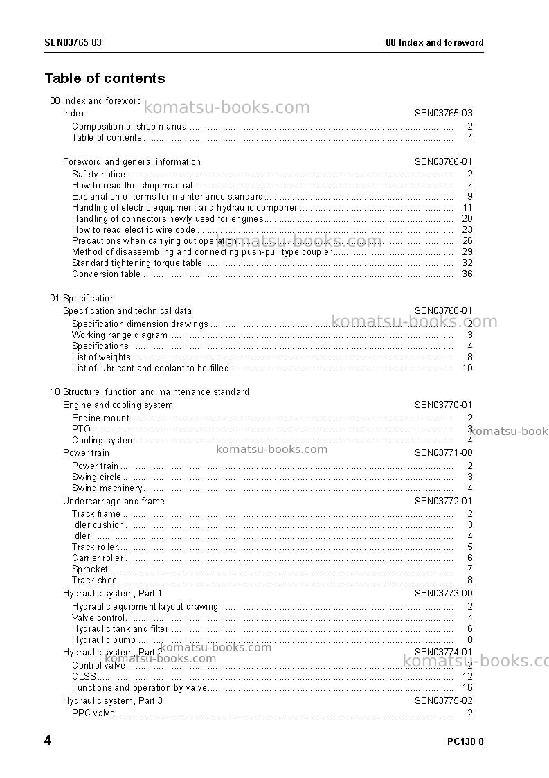 Komatsu pc130-8tha Repair & maintenance cover Page 5 Komatsu pc130-8tha Repair & maintenance cover Page 5