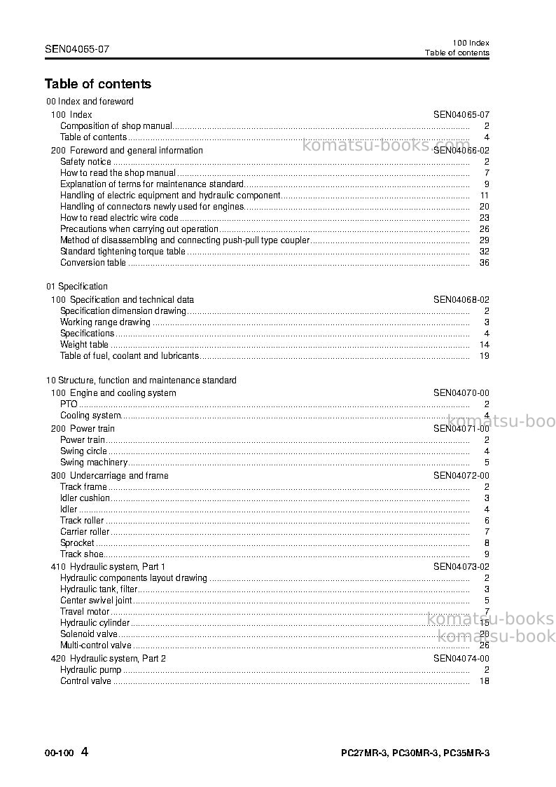 Komatsu pc27mr-3jpn-for cab Repair & maintenance cover Page 5 Komatsu pc27mr-3jpn-for cab Repair & maintenance cover Page 5