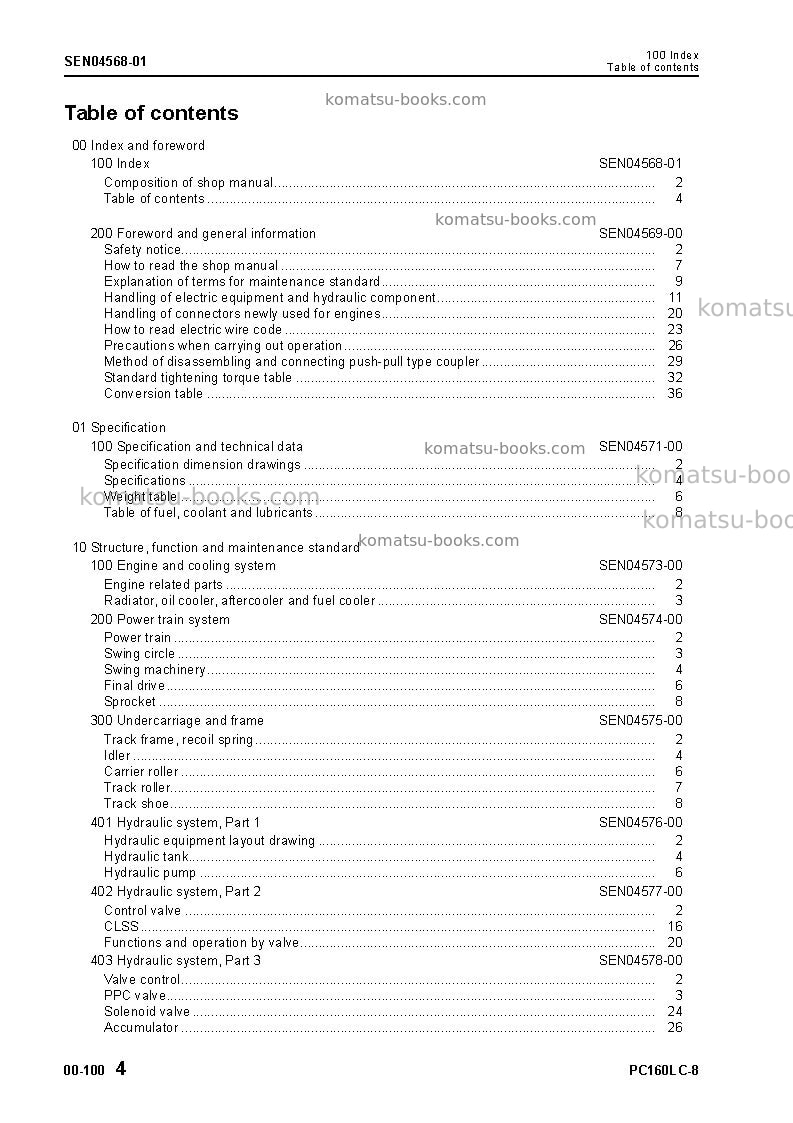 Komatsu pc160lc-8tha Repair & maintenance cover Page 5 Komatsu pc160lc-8tha Repair & maintenance cover Page 5