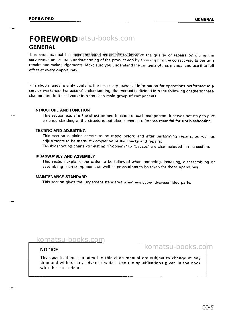 Komatsu d85c-21jpn--50c degree for cis Repair & maintenance cover Page 5