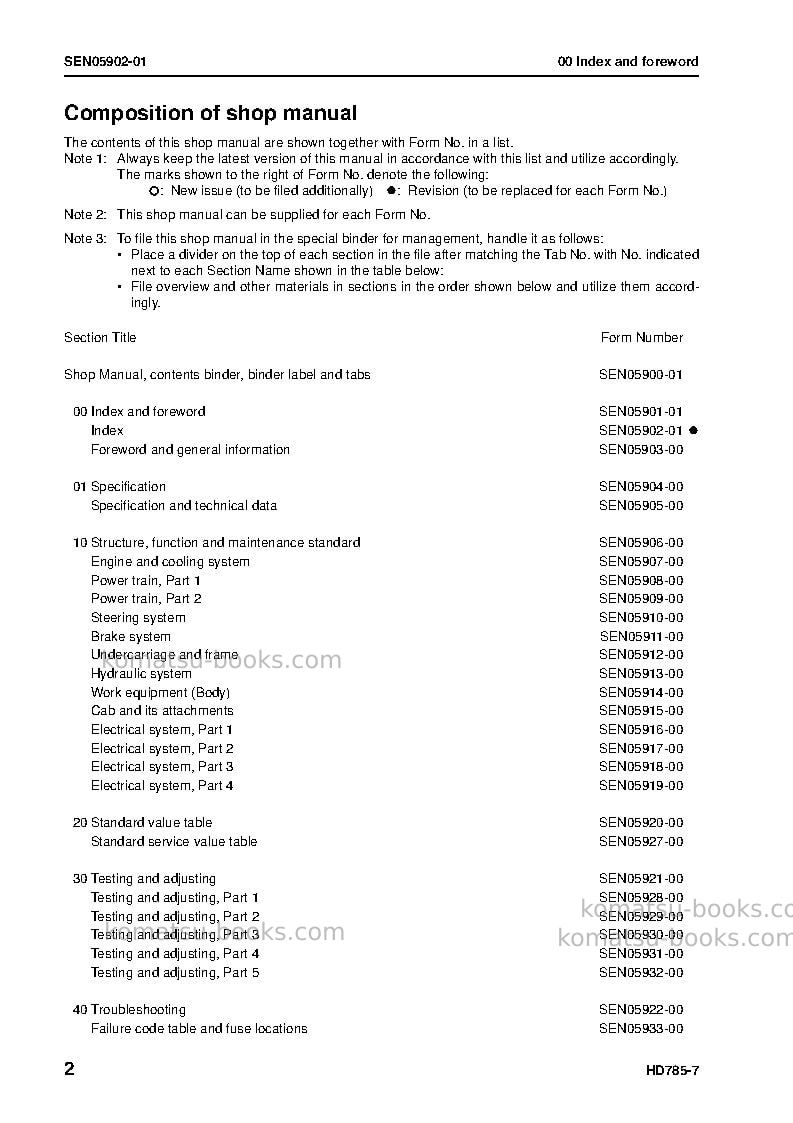 Komatsu hd785-7ind-50c degree m/c spec Repair & maintenance cover Page 5