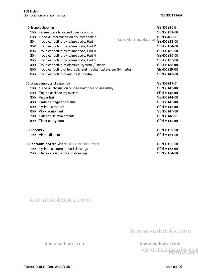 Komatsu pc200lc-8jpn-m0 Repair & maintenance cover Page 5 Komatsu pc200lc-8jpn-m0 Repair & maintenance cover Page 5