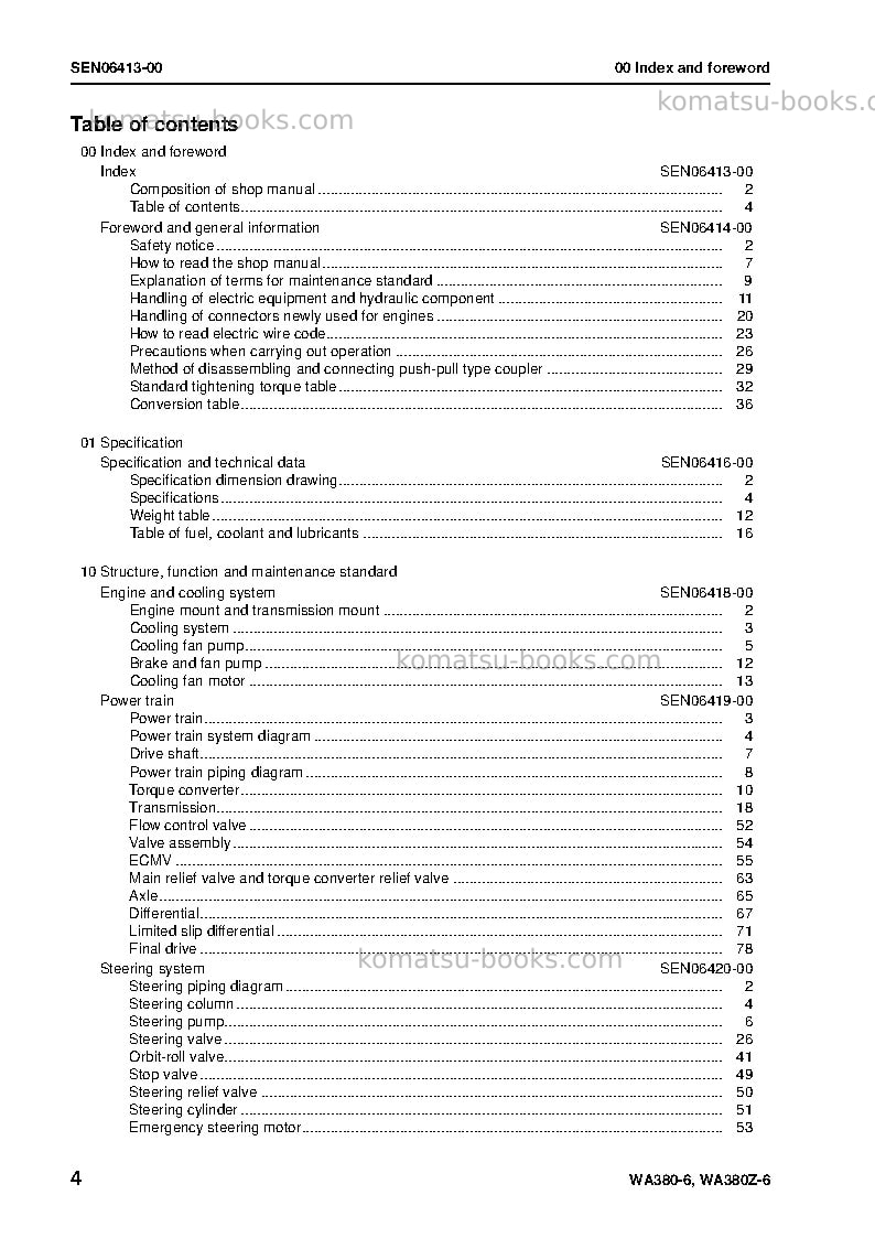 Komatsu wa380-6jpn-central/south american spec Repair & maintenance cover Page 5