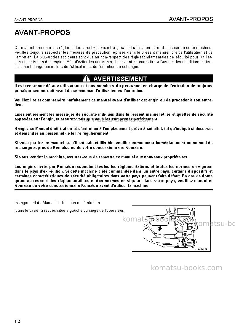 Komatsu pc128us-2jpn Manuel d'utilisation couverture Page 5