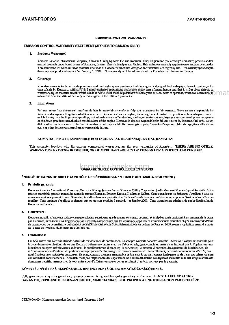 Komatsu pc158us-2jpn Manuel d'utilisation couverture Page 5 Komatsu pc158us-2jpn Manuel d'utilisation couverture Page 5