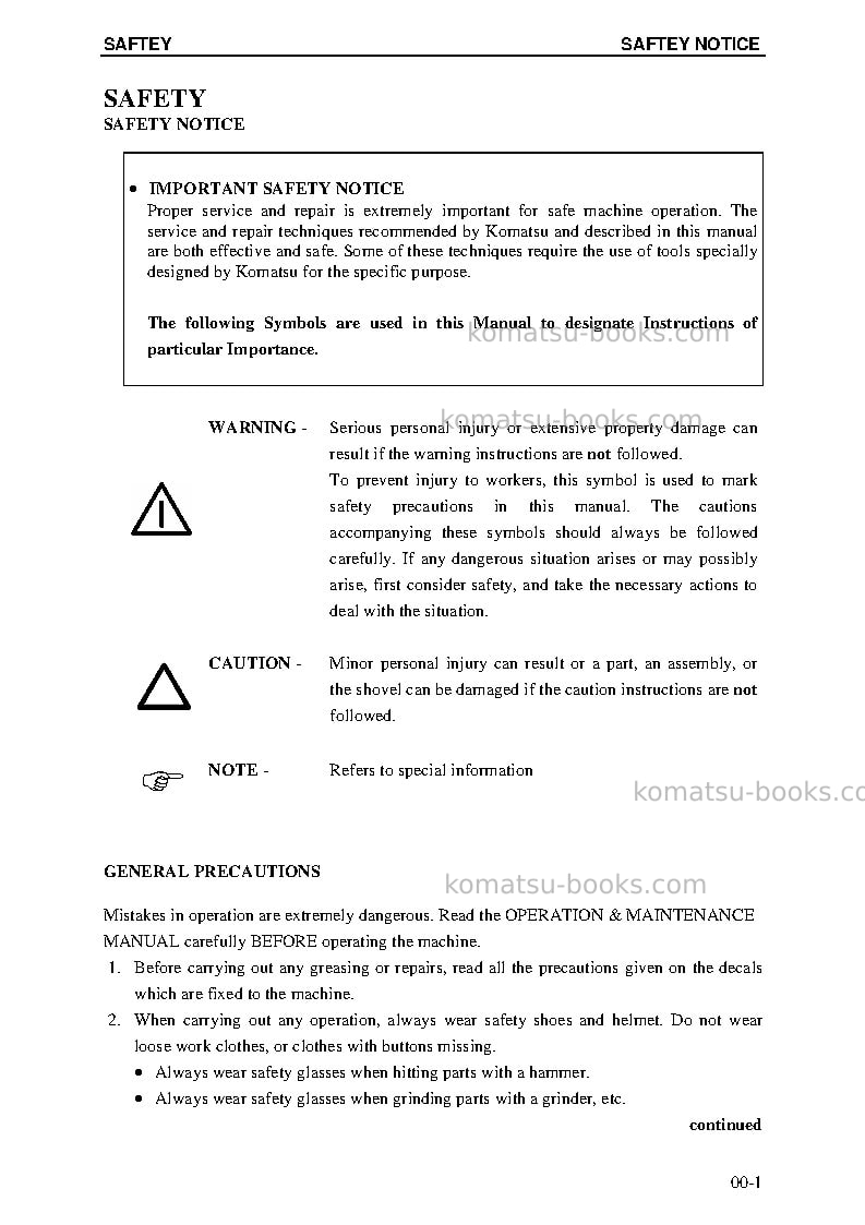 Komatsu pc4000-6deu-electric motor Repair & maintenance cover Page 5 Komatsu pc4000-6deu-electric motor Repair & maintenance cover Page 5