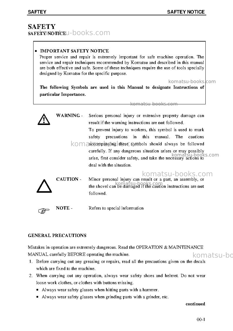 Komatsu pc4000-6deu Repair & maintenance cover Page 5 Komatsu pc4000-6deu Repair & maintenance cover Page 5