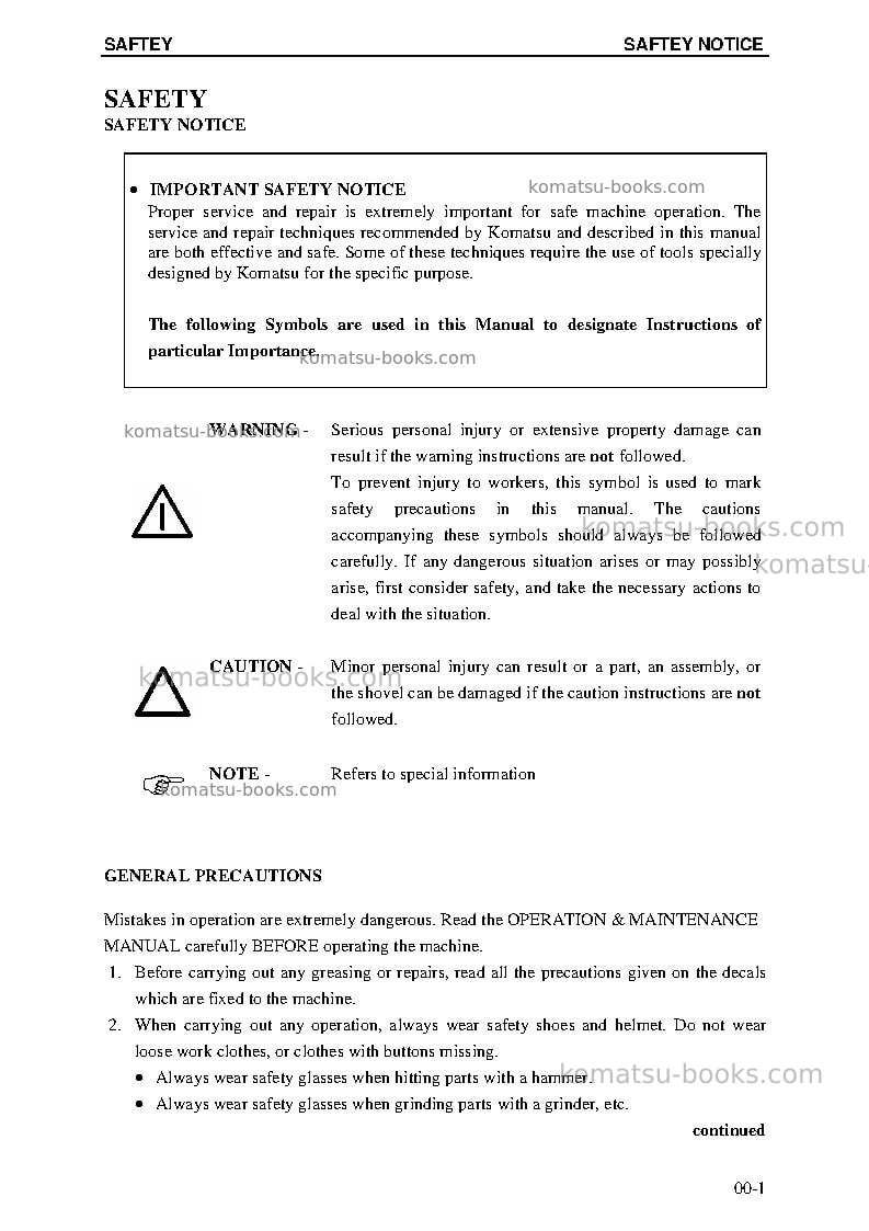 Komatsu pc8000-6deu-electric motor Repair & maintenance cover Page 5 Komatsu pc8000-6deu-electric motor Repair & maintenance cover Page 5