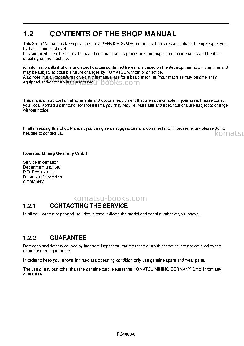 Komatsu pc4000-6deu Repair & maintenance cover Page 5 Komatsu pc4000-6deu Repair & maintenance cover Page 5