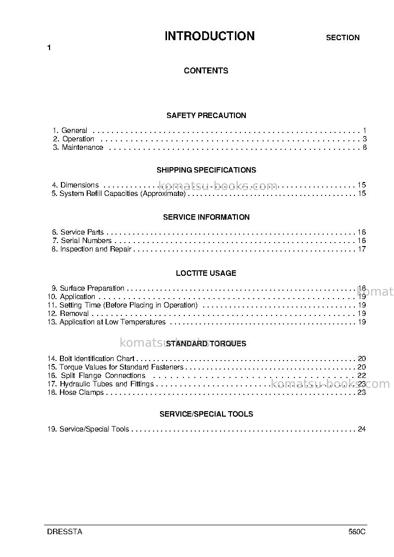 Komatsu 560c Repair & maintenance cover Page 5
