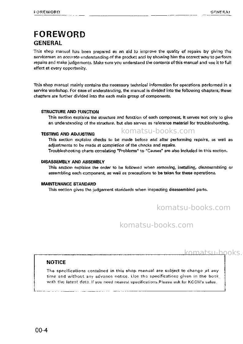 Komatsu wa320-3chn Repair & maintenance cover Page 5 Komatsu wa320-3chn Repair & maintenance cover Page 5
