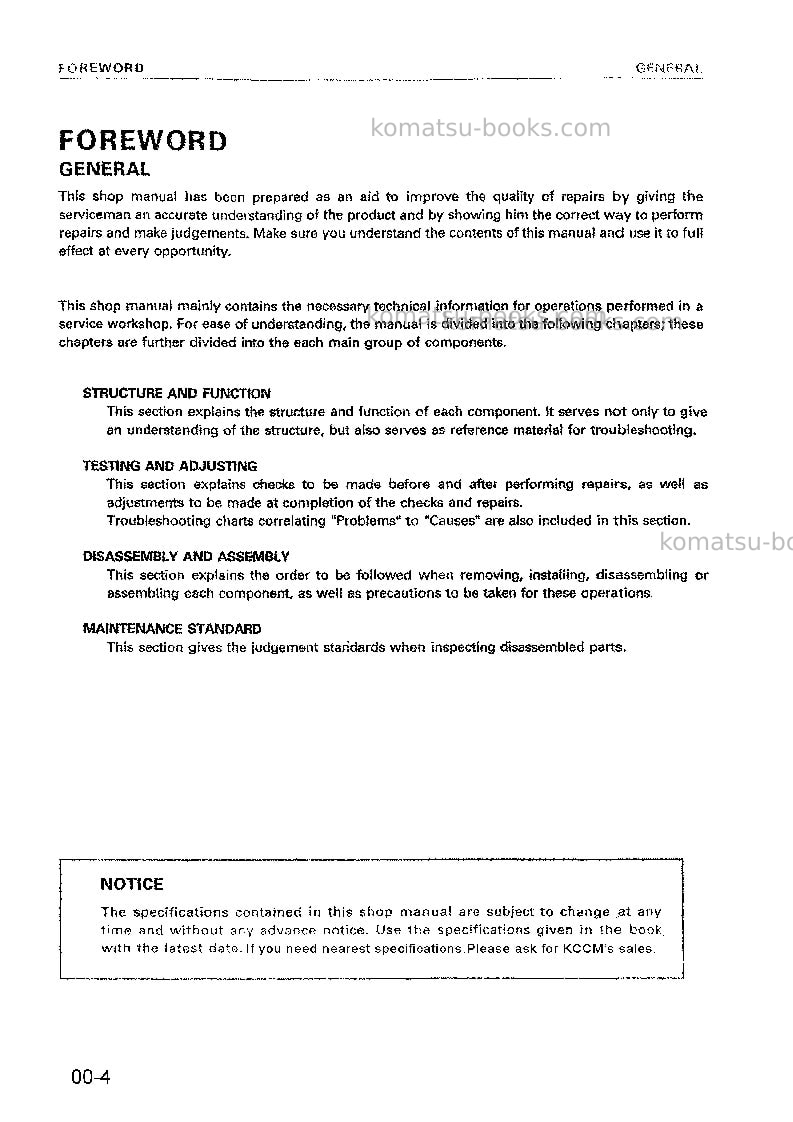 Komatsu wa380-3chn Repair & maintenance cover Page 5