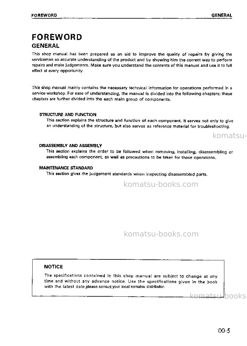 Komatsu wa470-3chn Repair & maintenance cover Page 5
