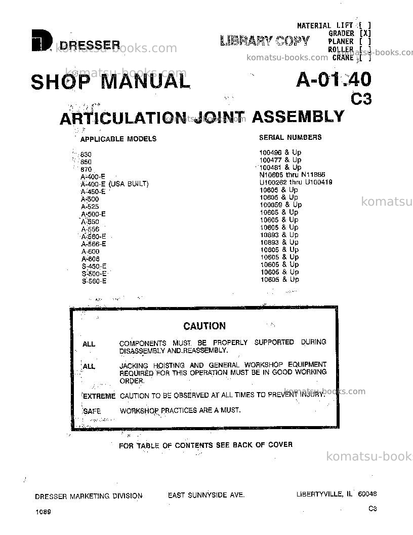 Komatsu a566e Repair & maintenance cover Page 5 Komatsu a566e Repair & maintenance cover Page 5