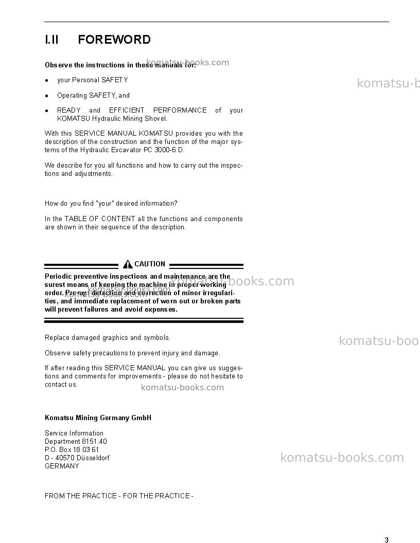 Komatsu pc3000-6deu Repair & maintenance cover Page 5 Komatsu pc3000-6deu Repair & maintenance cover Page 5