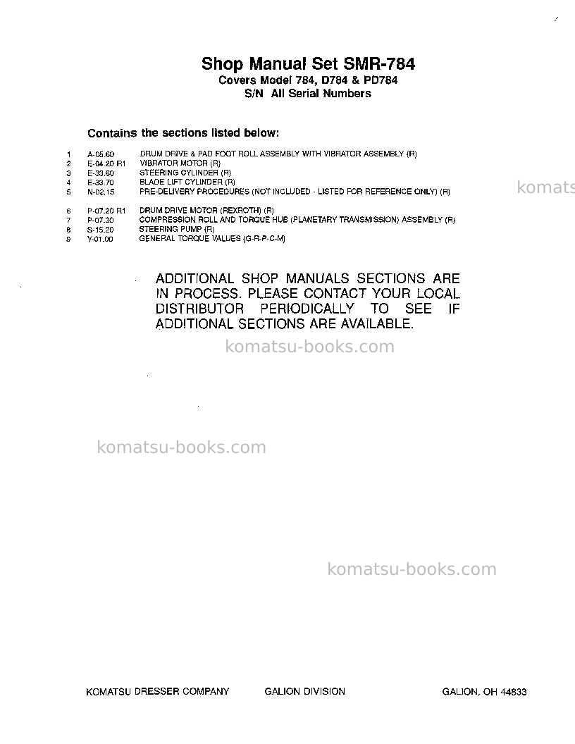 Komatsu d784 Repair & maintenance cover Page 5