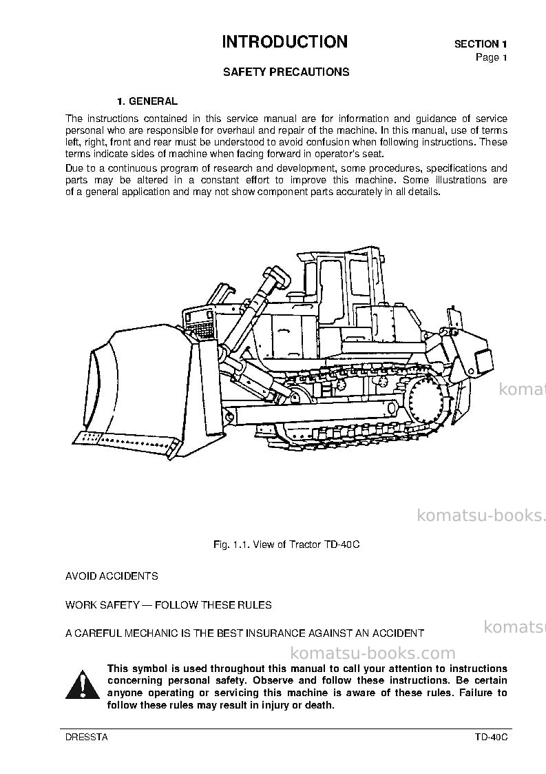 Komatsu td-40c Repair & maintenance cover Page 5 Komatsu td-40c Repair & maintenance cover Page 5