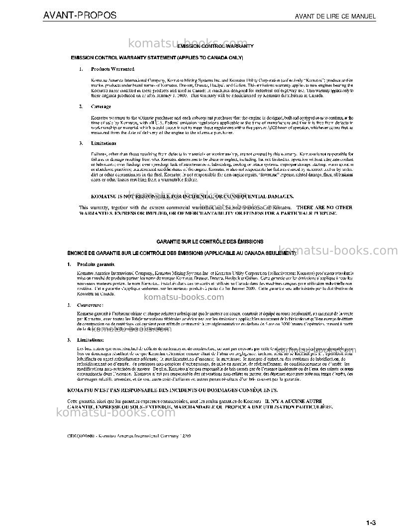 Komatsu pc2000-8jpn Manuel d'utilisation couverture Page 5 Komatsu pc2000-8jpn Manuel d'utilisation couverture Page 5