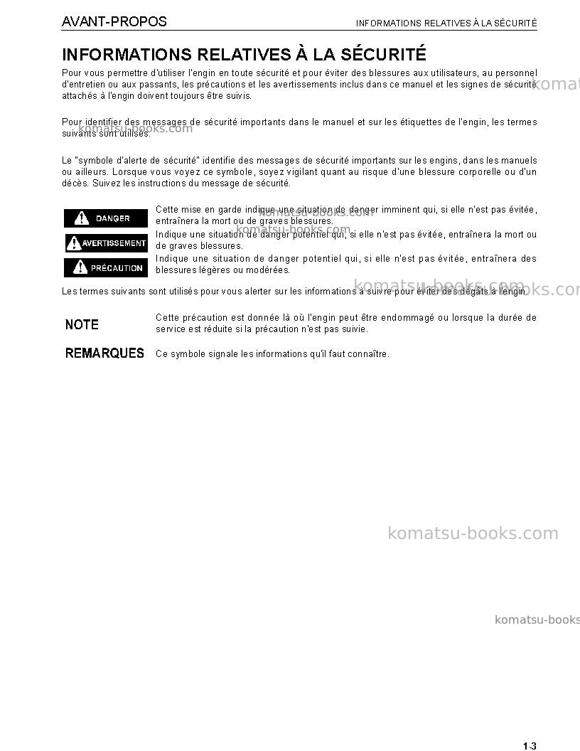 Komatsu pc228us-3jpn-e0 Manuel d'utilisation couverture Page 5 Komatsu pc228us-3jpn-e0 Manuel d'utilisation couverture Page 5