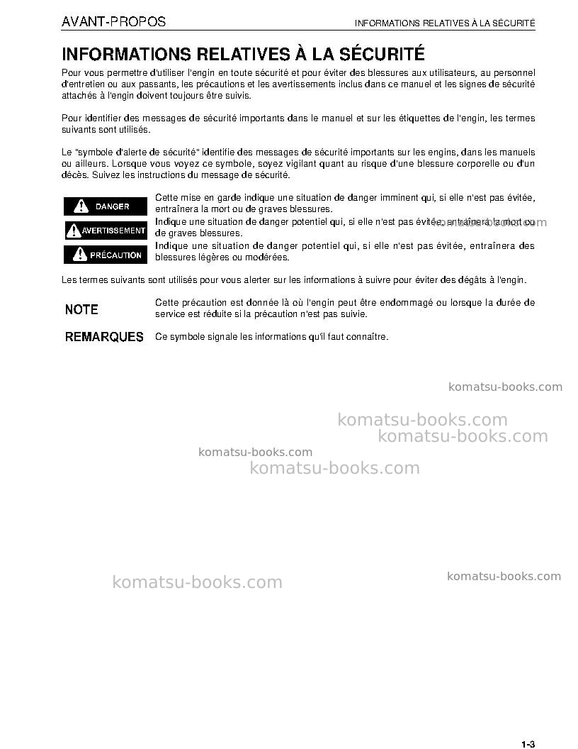 Komatsu d475a-5jpn-e0 Manuel d'utilisation couverture Page 5 Komatsu d475a-5jpn-e0 Manuel d'utilisation couverture Page 5