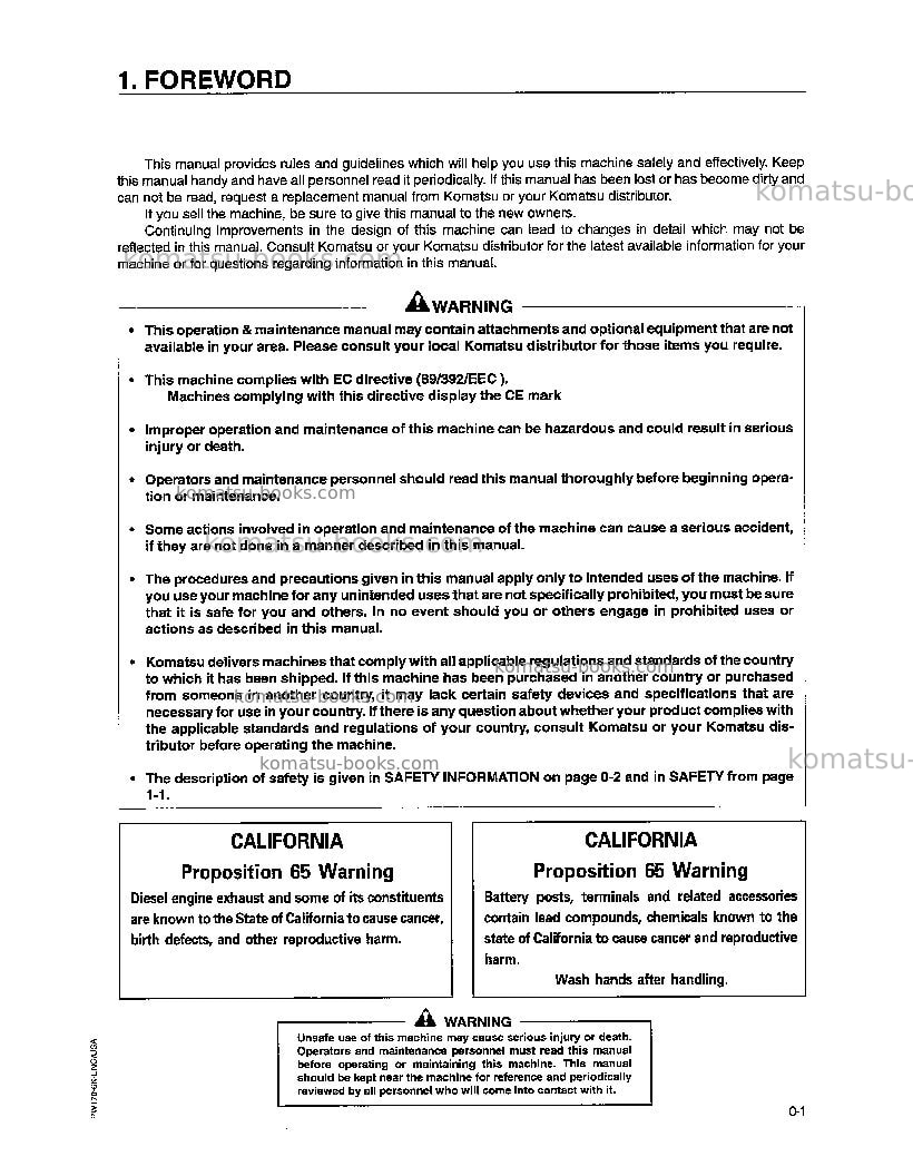 Komatsu pw170es-6gbr-k Operation manual cover Page 5