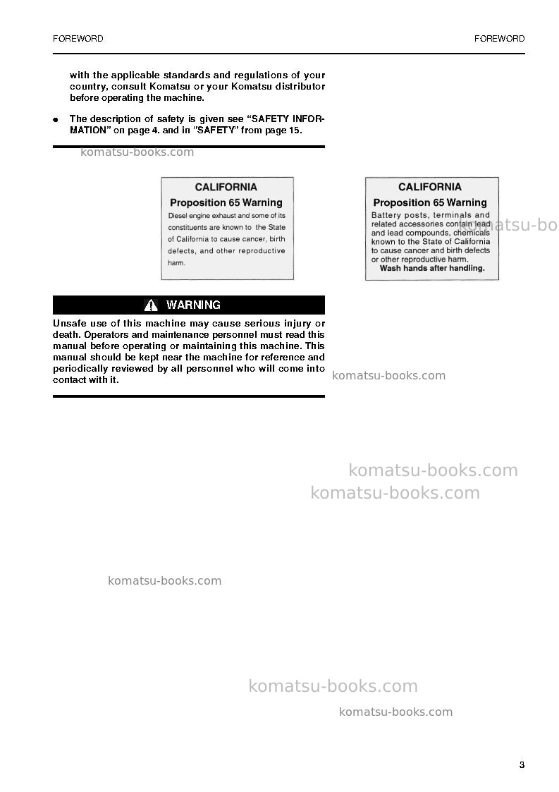 Komatsu pw170es-6gbr Operation manual cover Page 5 Komatsu pw170es-6gbr Operation manual cover Page 5