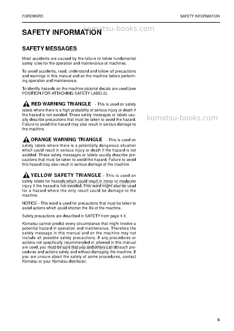 Komatsu pw130es-6gbr-k Operation manual cover Page 5
