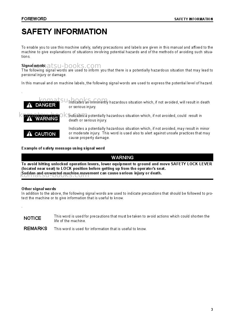 Komatsu pc210-7gbr-k Operation manual cover Page 5 Komatsu pc210-7gbr-k Operation manual cover Page 5