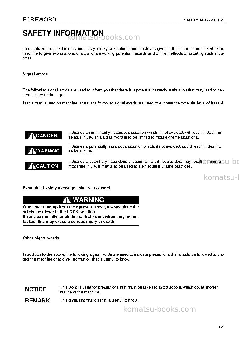 Komatsu pc228uslc-3gbr Operation manual cover Page 5 Komatsu pc228uslc-3gbr Operation manual cover Page 5