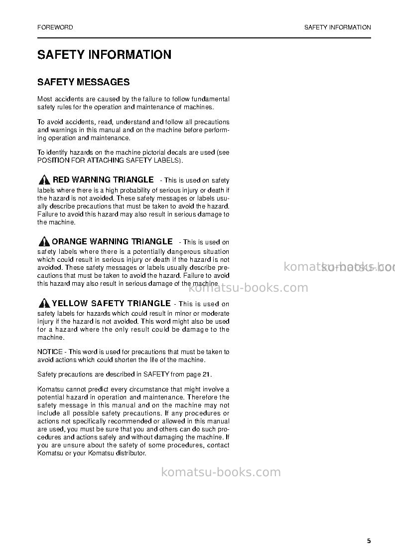 Komatsu pw160-7gbr-k Operation manual cover Page 5 Komatsu pw160-7gbr-k Operation manual cover Page 5