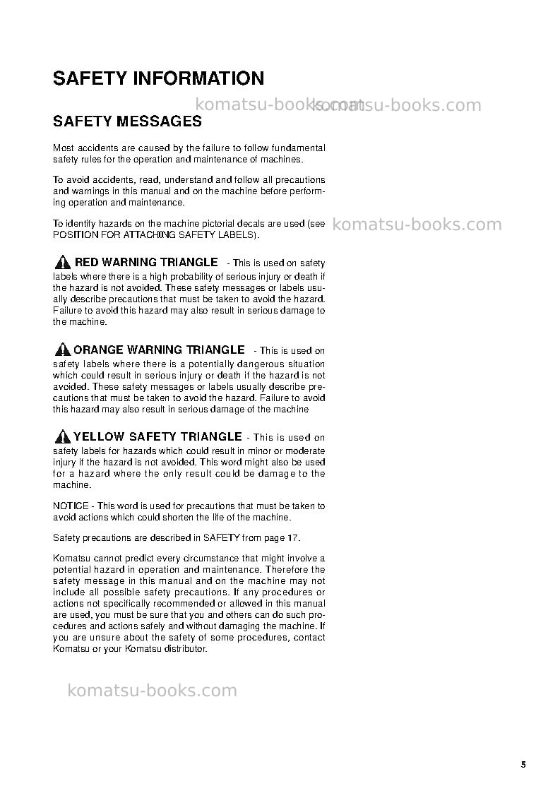 Komatsu pw220-7gbr-material handler Operation manual cover Page 5 Komatsu pw220-7gbr-material handler Operation manual cover Page 5
