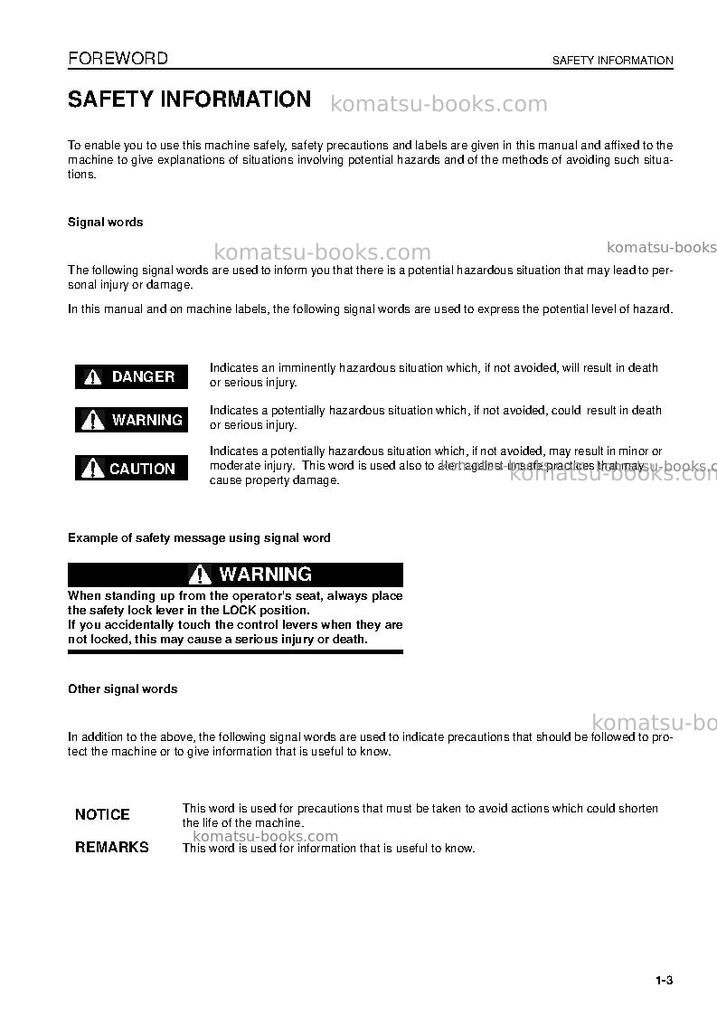 Komatsu pc130-7gbr-k Operation manual cover Page 5 Komatsu pc130-7gbr-k Operation manual cover Page 5