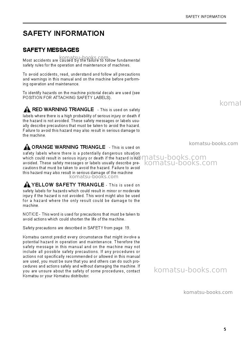 Komatsu pw200-7gbr-usa Operation manual cover Page 5 Komatsu pw200-7gbr-usa Operation manual cover Page 5