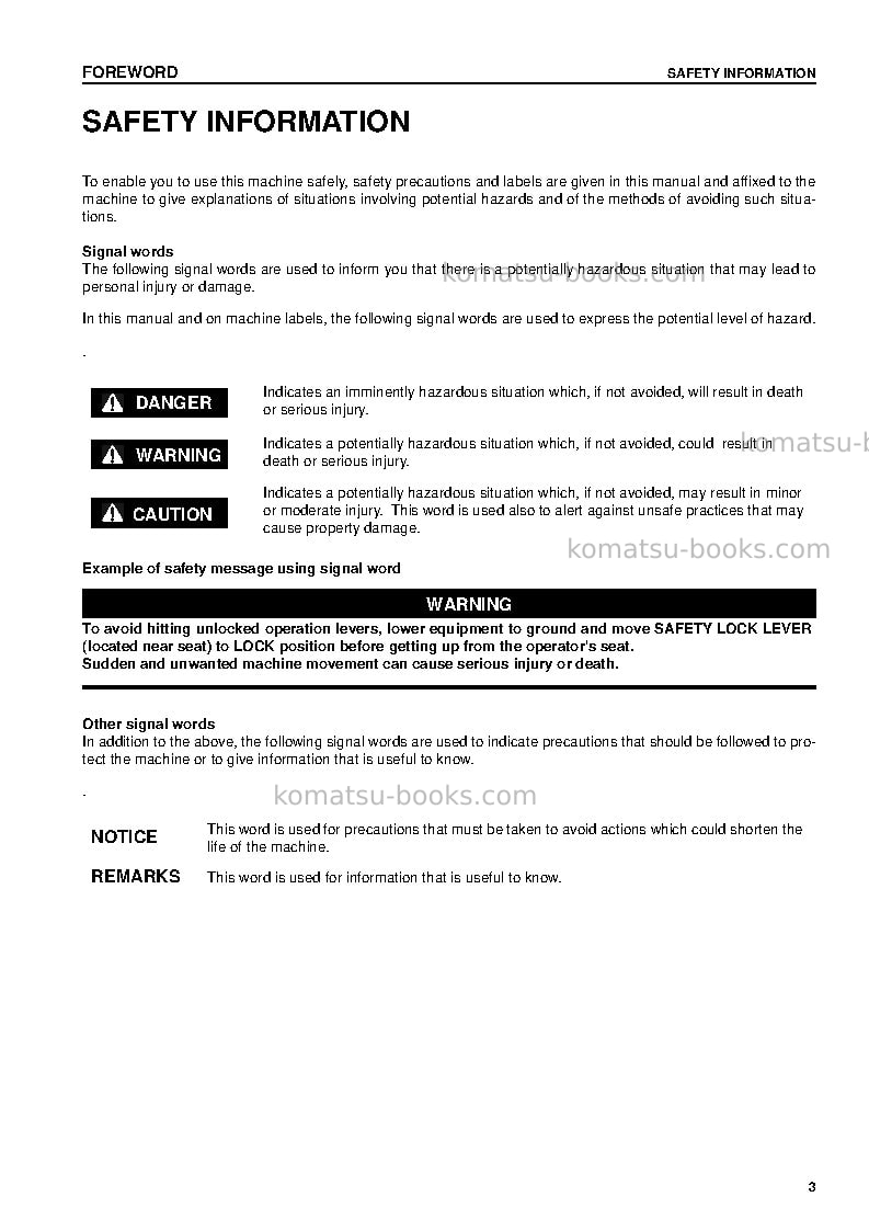 Komatsu pc210nlc-7gbr-k Operation manual cover Page 5 Komatsu pc210nlc-7gbr-k Operation manual cover Page 5